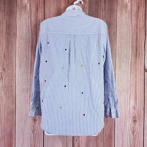 Rails Taylor Blue White Striped Shirt Womens Medium Rainbow Embroidered Hearts - Picture 6 of 15